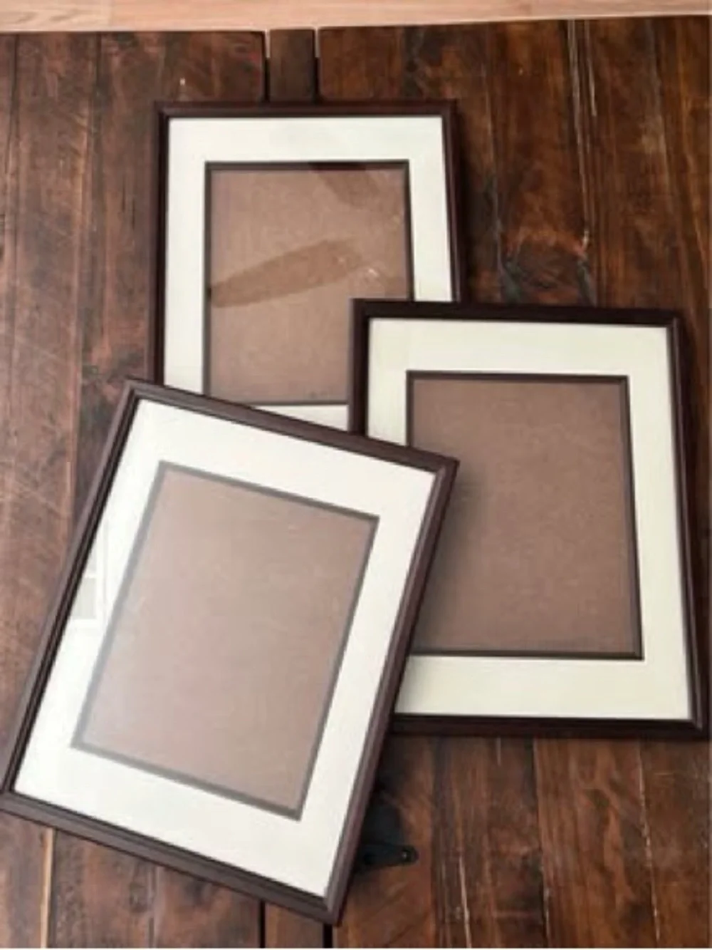 Unbranded Brown Wood Picture Frames with White Mat Set of 3